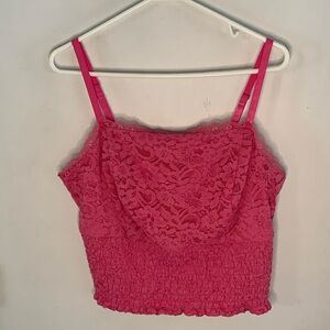 Torrid Size 2 hot pink lace cami with smocked back and bottom